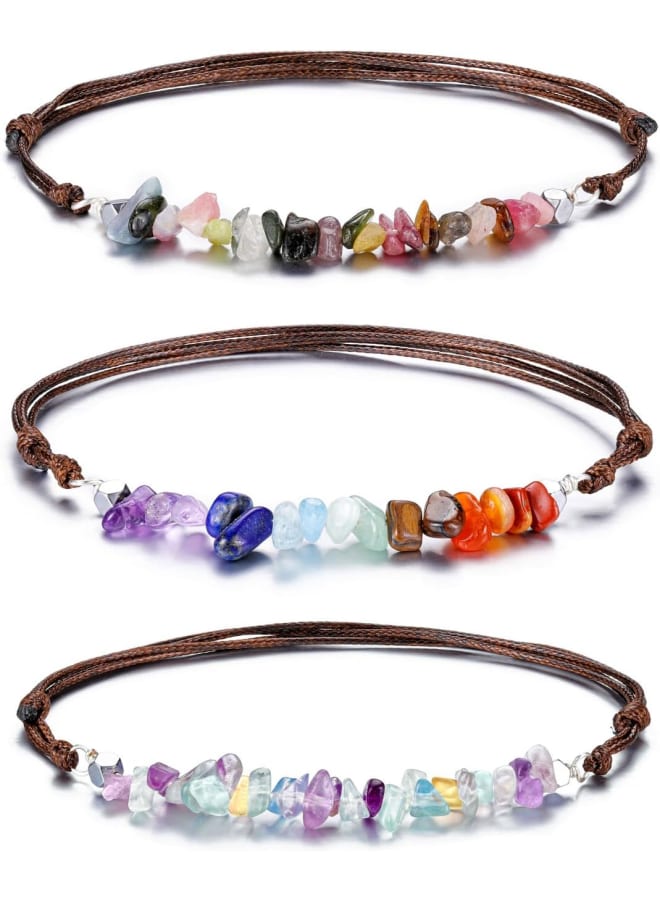 Top Plaza 3 Pcs Healing Crystal Stone Bracelet Handmade Natural Gemstone Chips Bracelet Adjustable Reiki Yoga Jewelry Christmas Gifts For Women  - Image 1