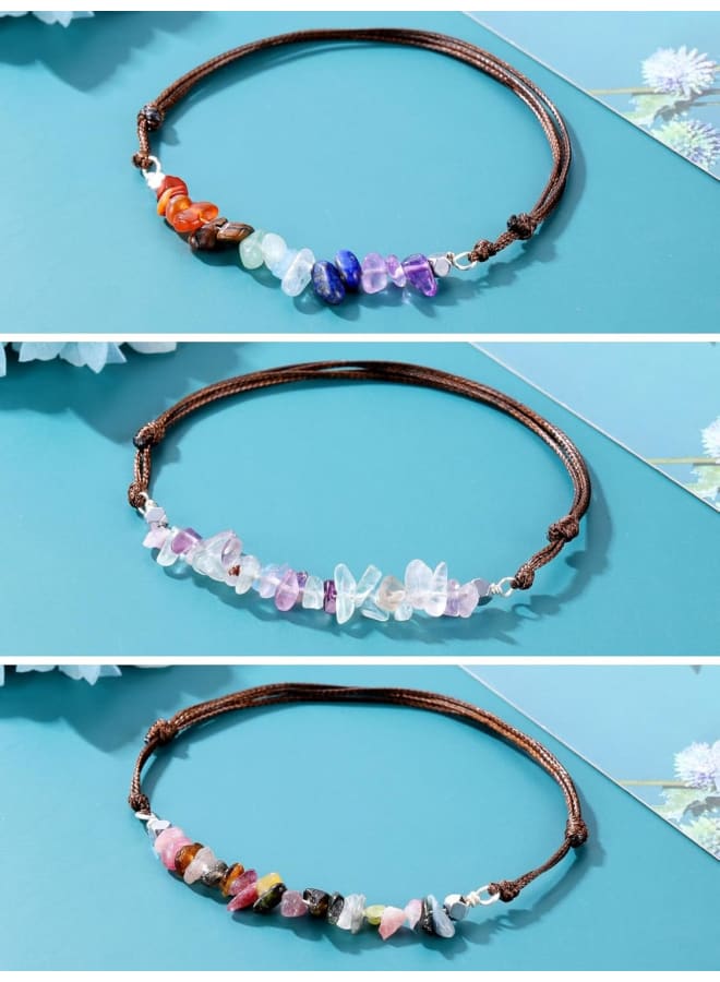 Top Plaza 3 Pcs Healing Crystal Stone Bracelet Handmade Natural Gemstone Chips Bracelet Adjustable Reiki Yoga Jewelry Christmas Gifts For Women  - Image 2