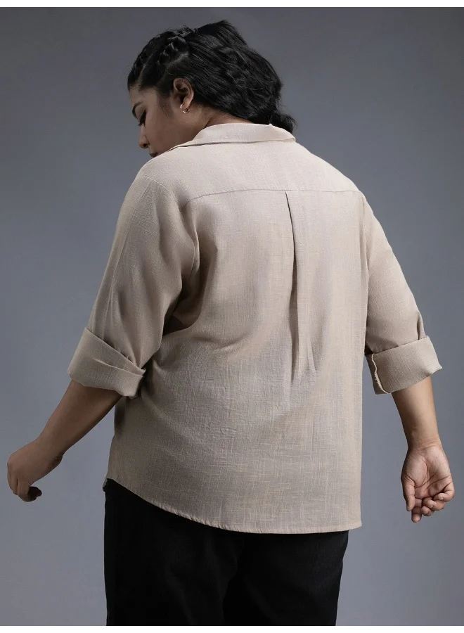 HIGH STAR Women's Brown Oversized Shirt - Trendy and Comfortable Loose Fit