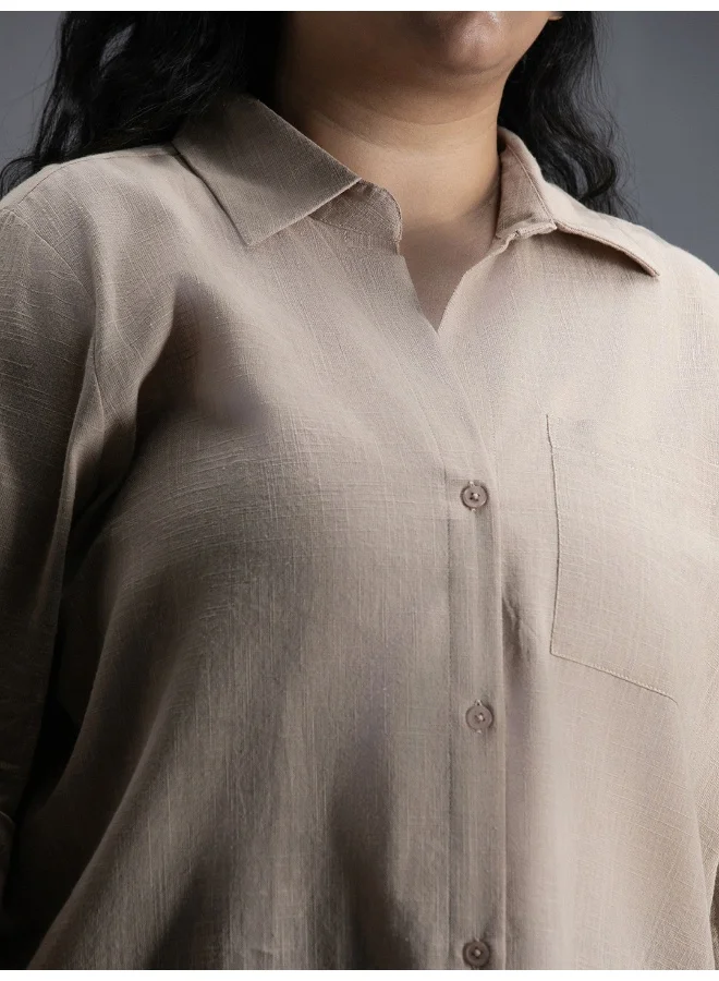 HIGH STAR Women's Brown Oversized Shirt - Trendy and Comfortable Loose Fit