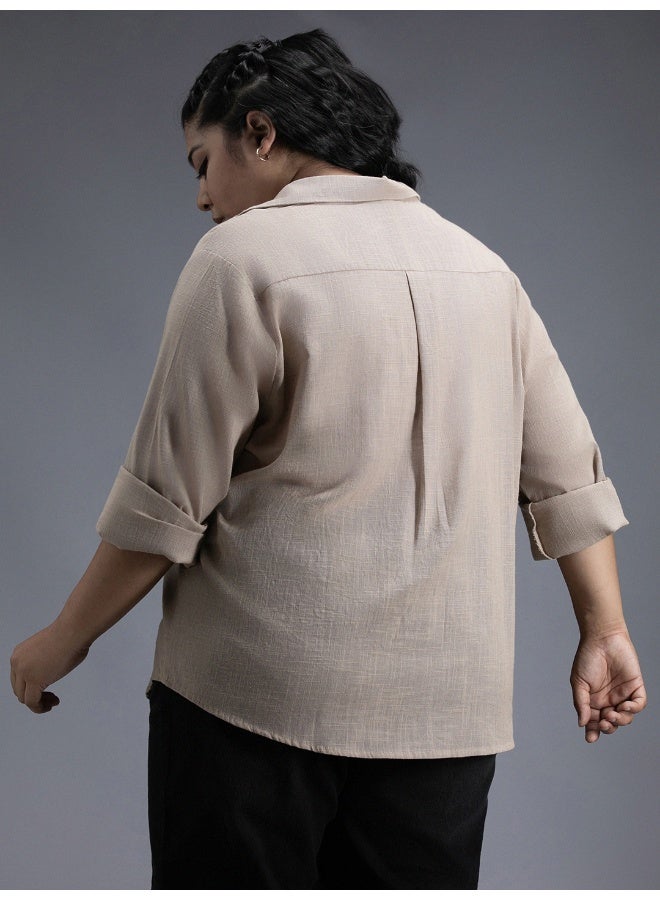 HIGH STAR Women's Brown Oversized Shirt - Trendy and Comfortable Loose Fit - Image 5