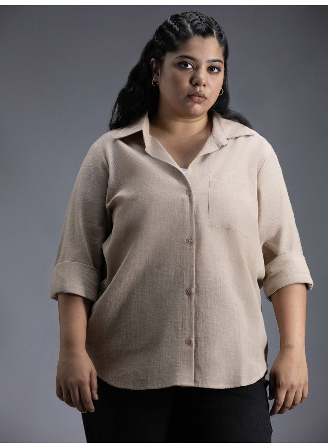 HIGH STAR Women's Brown Oversized Shirt - Trendy and Comfortable Loose Fit - Image 3