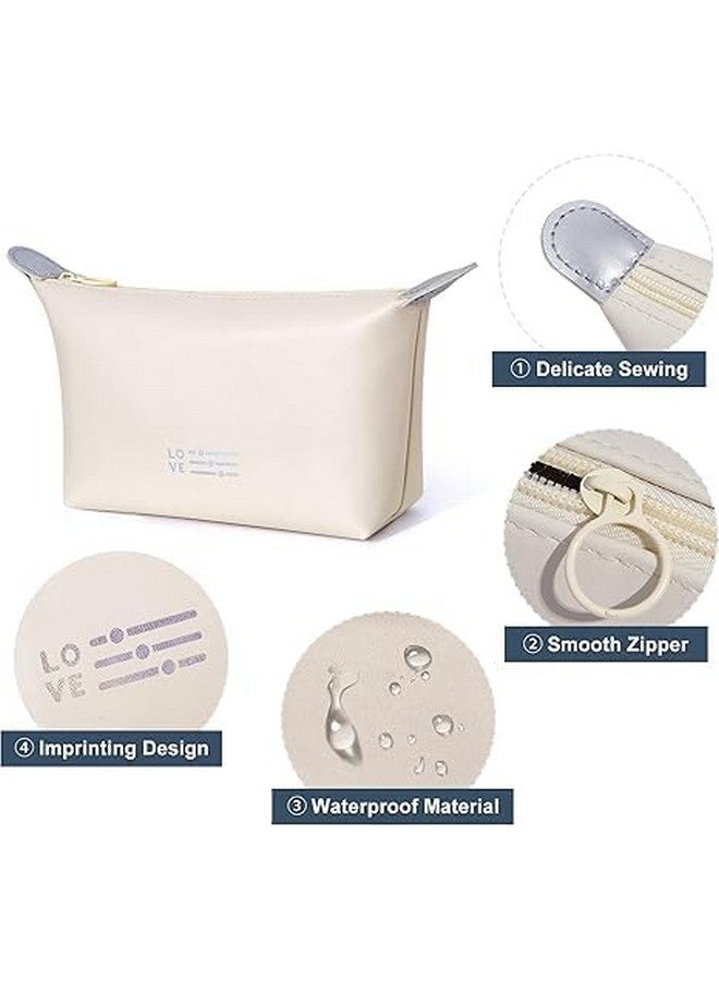 LEKORED Triangle Makeup Bag Dumpling Travel Bag Small Makeup Bag Mini Cosmetic Bag for Women Waterproof Makeup Pouch with Zipper Portable Makeup Organizer Bag Leather Small Bag Beige - Image 5