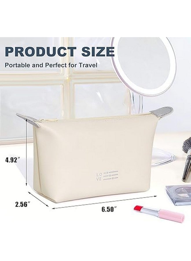 LEKORED Triangle Makeup Bag Dumpling Travel Bag Small Makeup Bag Mini Cosmetic Bag for Women Waterproof Makeup Pouch with Zipper Portable Makeup Organizer Bag Leather Small Bag Beige - Image 4