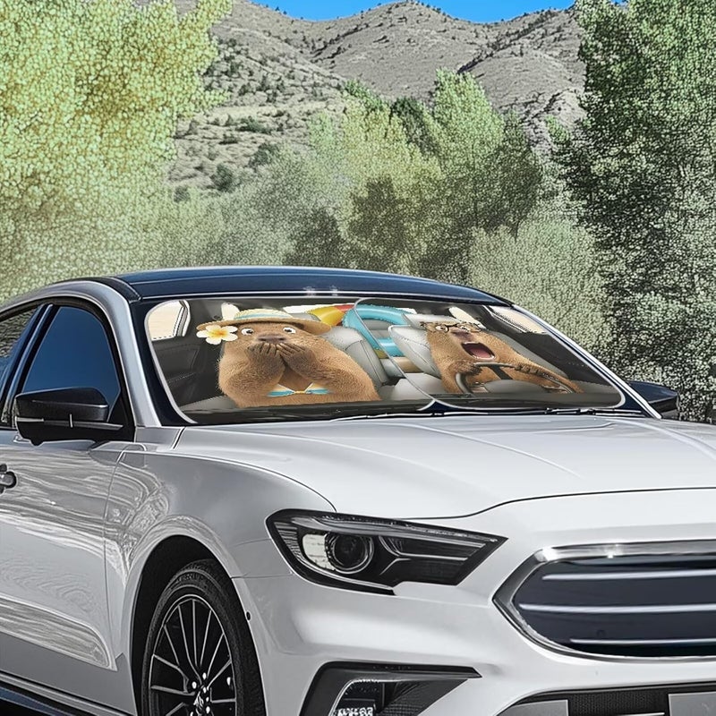 بولوبور ظل شمس كابيبارا لزجاج السيارة الأمامي، مضحك قابل للطي، حماية من الأشعة فوق البنفسجية، ظل شمس للسيارة، حاجب للزجاج الأمامي للنافذة الأمامية، ملحقات وقائية خارجية للسيارة - Image 3