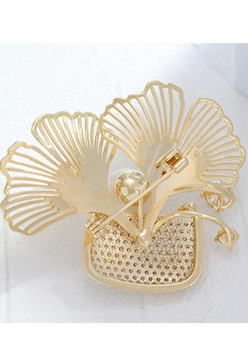 Excefore - Pearl Brooches Jewelry for Women Fashion Elegant Costume and Pins with White Crystal - Image 1