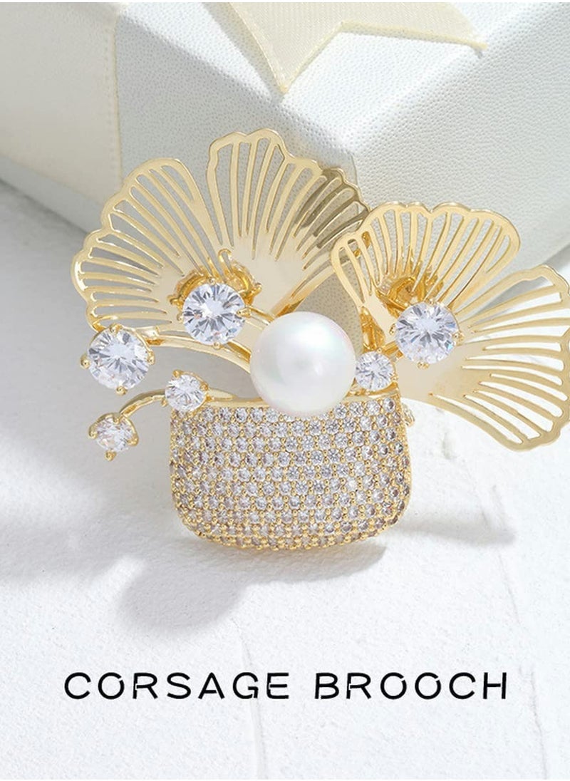Excefore - Pearl Brooches Jewelry for Women Fashion Elegant Costume and Pins with White Crystal - Image 1