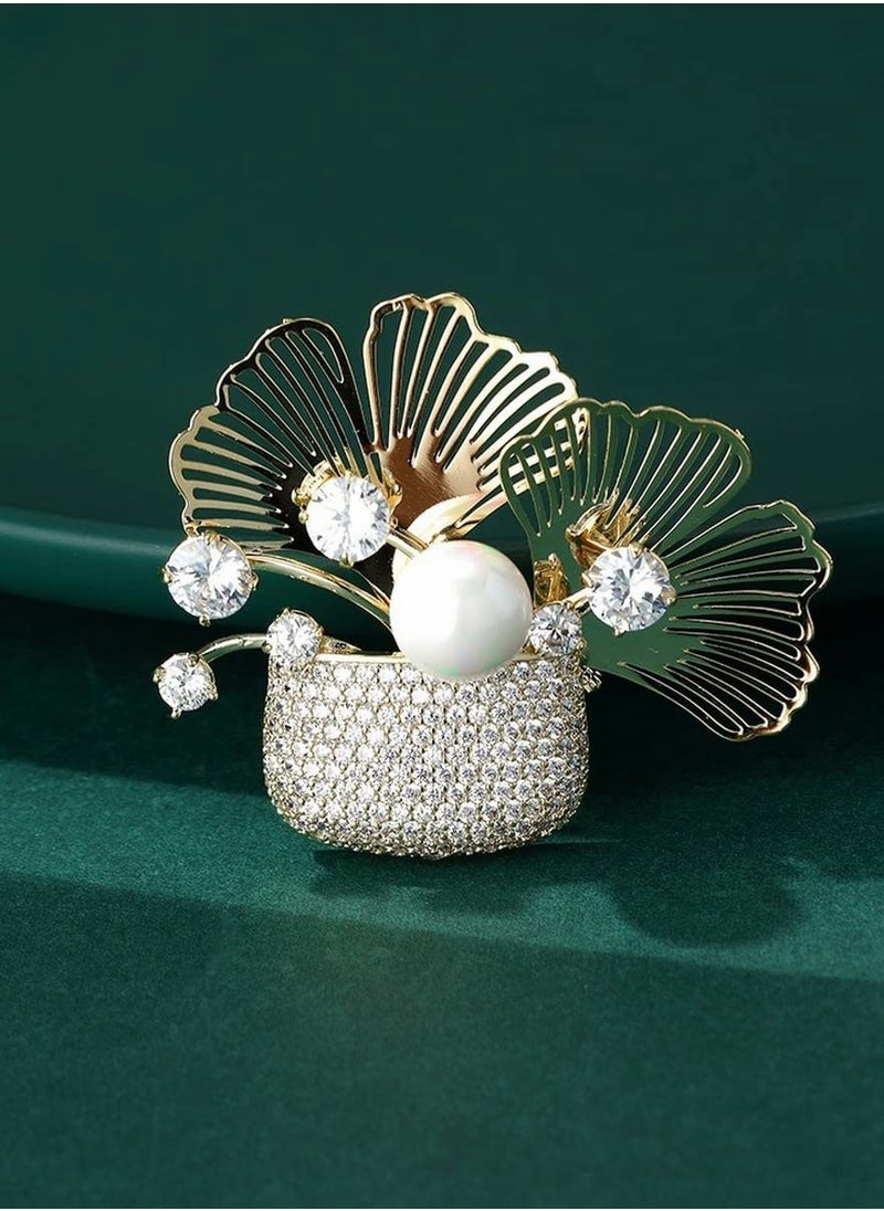 Excefore - Pearl Brooches Jewelry for Women Fashion Elegant Costume and Pins with White Crystal - Image 1