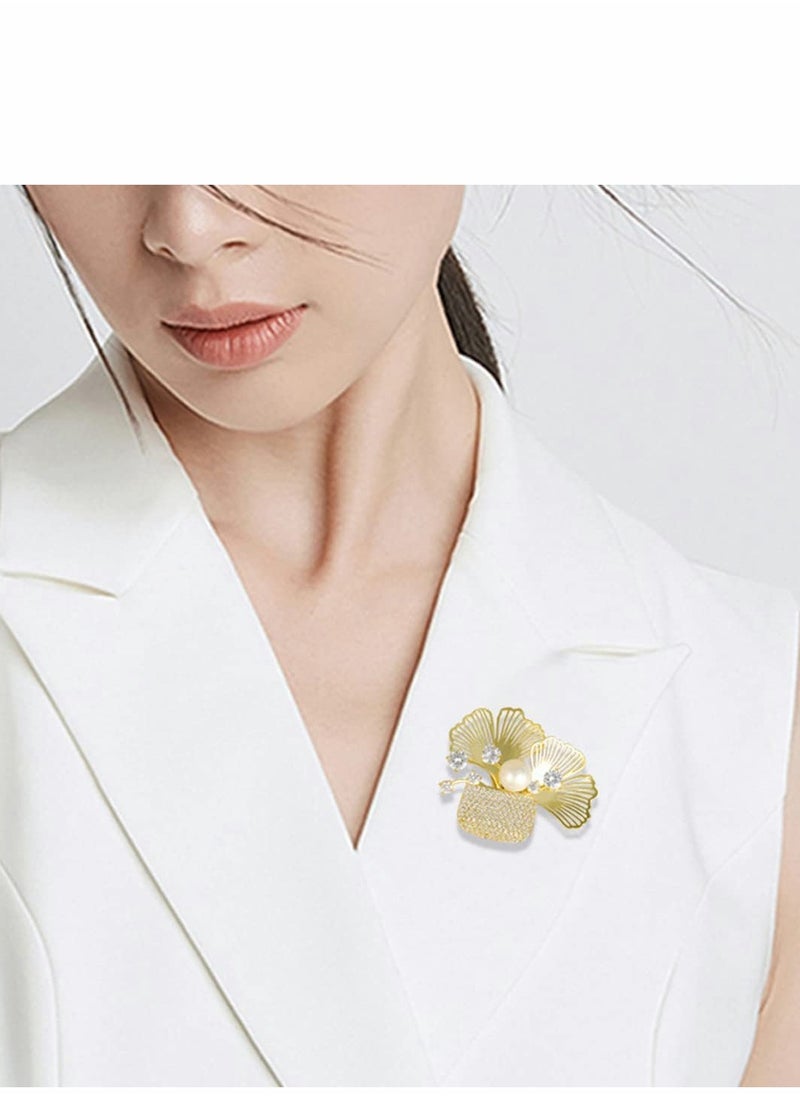 Excefore - Pearl Brooches Jewelry for Women Fashion Elegant Costume and Pins with White Crystal - Image 1