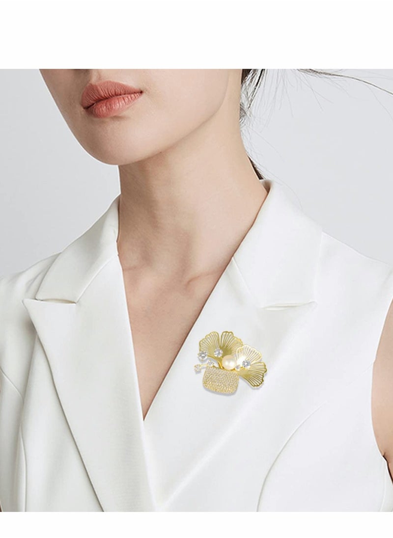 Excefore - Pearl Brooches Jewelry for Women Fashion Elegant Costume and Pins with White Crystal - Image 1
