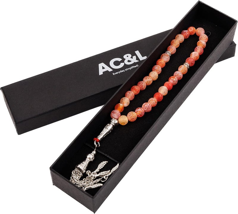 AC&L Pink Orange Mix Natural Agate Tasbeeh Prayer Beads - 8mm Stones - Image 3