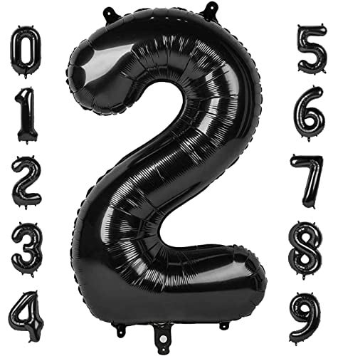 Mluchee 2 Numbers Balloon 40 Inch Black Two Balloon Number Birthday Decor 2nd 12 21st Party Celebration Decorations Graduations Wedding Baby Shower - Image 1