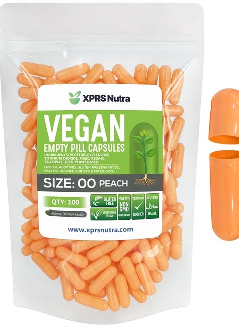 Size 00 Empty Capsules - 100 Count Empty Vegan Capsules - Vegetarian Empty Pill Capsules- DIY Vegetable Capsule Filling- Veggie Pill Capsules Empty Caps (Peach)