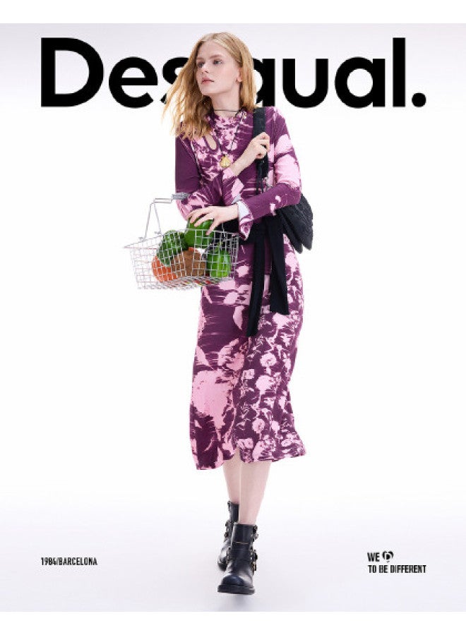 DESIGUAL floral Print Dress With Knit Lattice Panels And Contrast Seams - Fall/winter 2025 Collection - Image 1