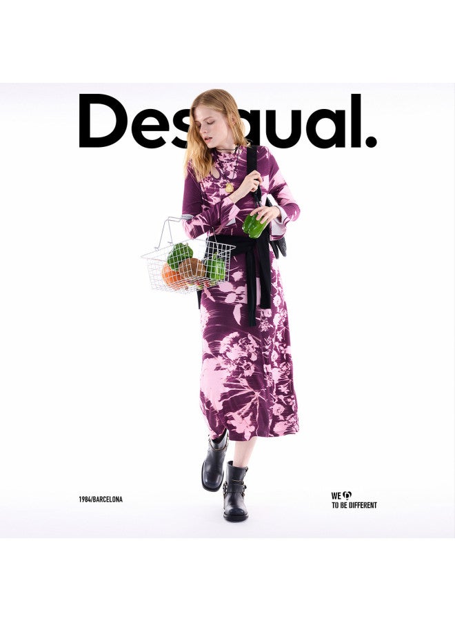 DESIGUAL floral Print Dress With Knit Lattice Panels And Contrast Seams - Fall/winter 2025 Collection - Image 3