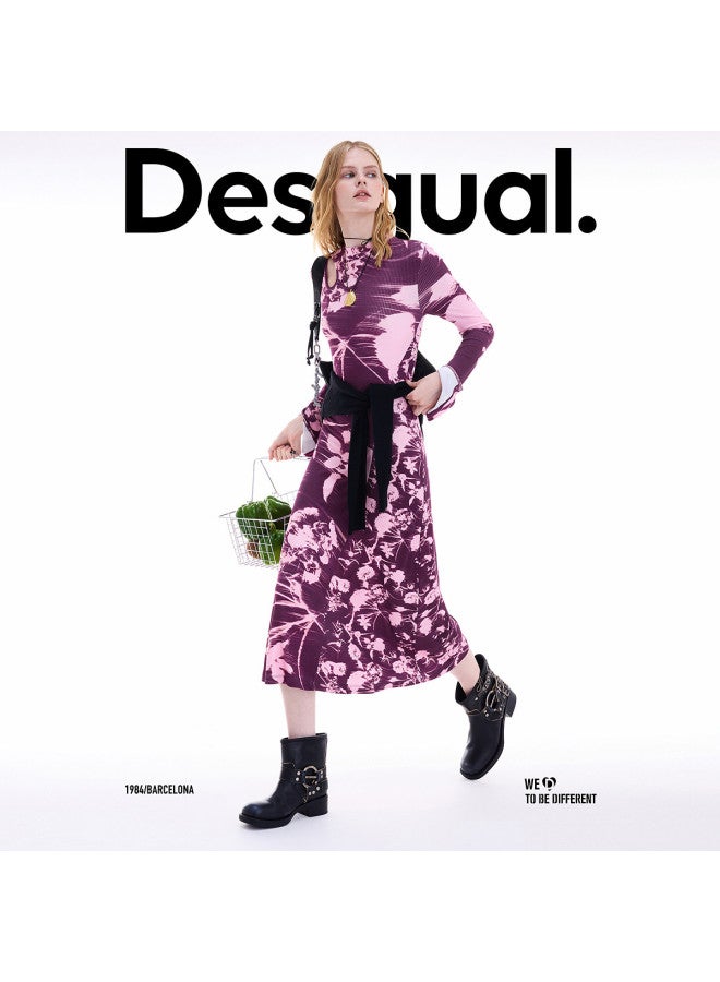 DESIGUAL floral Print Dress With Knit Lattice Panels And Contrast Seams - Fall/winter 2025 Collection - Image 4