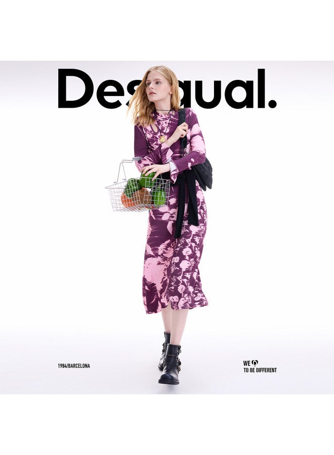 DESIGUAL floral Print Dress With Knit Lattice Panels And Contrast Seams - Fall/winter 2025 Collection - Image 2
