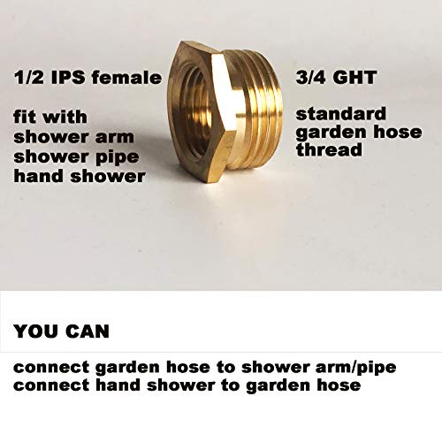 MISSMIN Garden hose to shower pipe/arm handshower adapter,G1/2 Female to GHT 3/4 adapter - Image 2