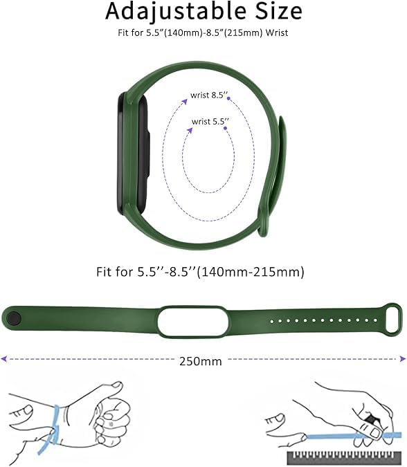 CERLINK Mi Band 5 & Mi Band 6 SmartWatch Strap, Silicone Adjustable Men Women Wristband-Black,Peach,Green,White,Blue,Wine - Image 4