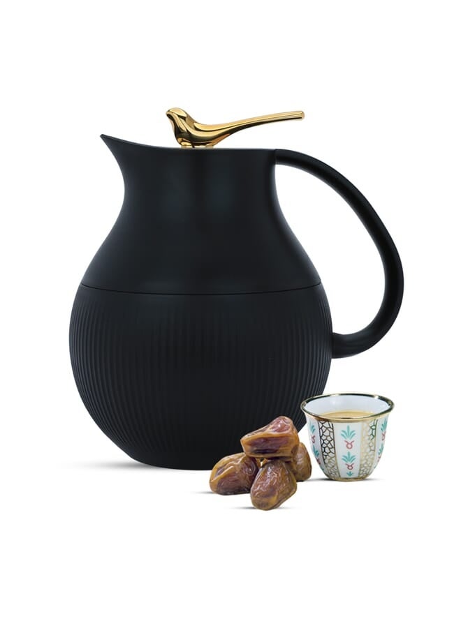 Royal 6 Deluxe Thermos, 0.95L, Black With Golden Bird Pattern - Image 2