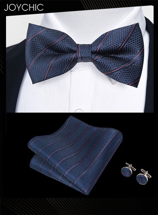 Joychic ربطة عنق كبيرة مزينة بالزهور للرجال قابلة للتعديل مع منديل جيب وأزرار أكمام لمناسبات الزفاف والأعمال الرسمية - Image 2