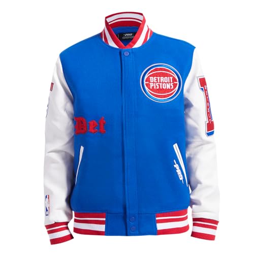 Pro Standard MENS NBA DETROIT PISTONS OLD ENGLISH VARSITY JACKET ROYAL BLUE/RED M - Image 1
