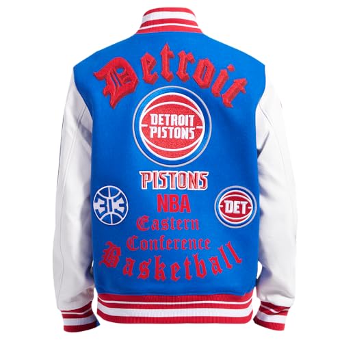 Pro Standard MENS NBA DETROIT PISTONS OLD ENGLISH VARSITY JACKET ROYAL BLUE/RED M - Image 2