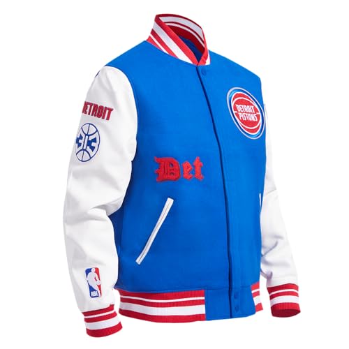 Pro Standard MENS NBA DETROIT PISTONS OLD ENGLISH VARSITY JACKET ROYAL BLUE/RED M - Image 3
