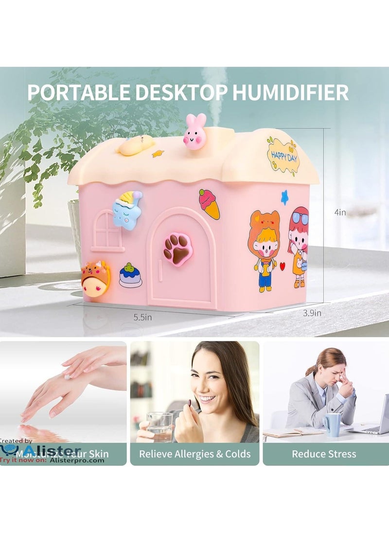 Generic - DIY Small Humidifier for Bedroom, 600ML Portable Humidifiers for Baby Nursery, USB Personal Humidifier for Office Desk Home Plant Travel, Cute Cool Mist Humidifier with 2 Mist Modes (Pink) - Image 1