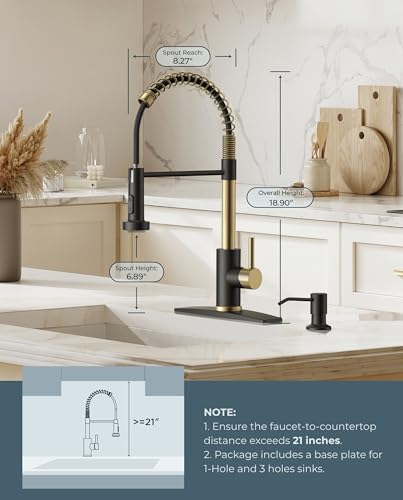 FORIOUS Kitchen Faucet with Pull Down Sprayer, Stainless Steel Commercial Single Handle Classic Spring Pull Out Sink Faucet for Pot Filler, Farmhouse Camper Bar Laundry Room, Black Gold - Image 5