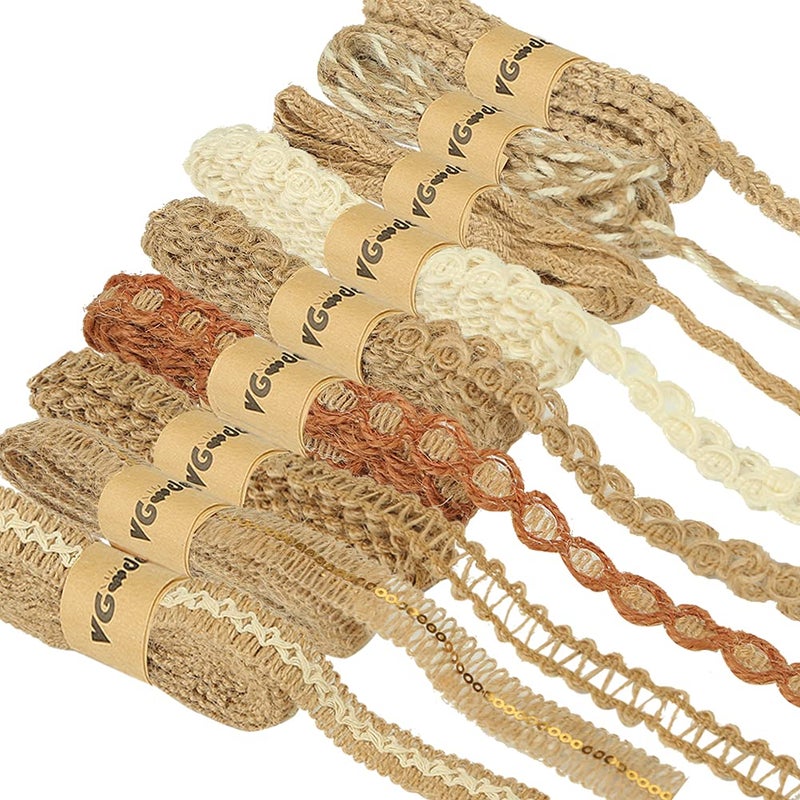 VGOODALL 9 Rolls Jute Ribbons Lace Craft Ribbon 18 Meters for Crafts Wraping Gifts Party Holiday and Rustic Wedding Decorations - Image 1