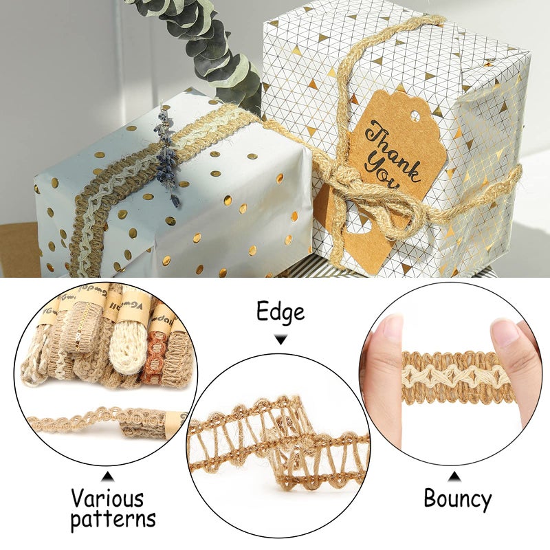 VGOODALL 9 Rolls Jute Ribbons Lace Craft Ribbon 18 Meters for Crafts Wraping Gifts Party Holiday and Rustic Wedding Decorations - Image 5