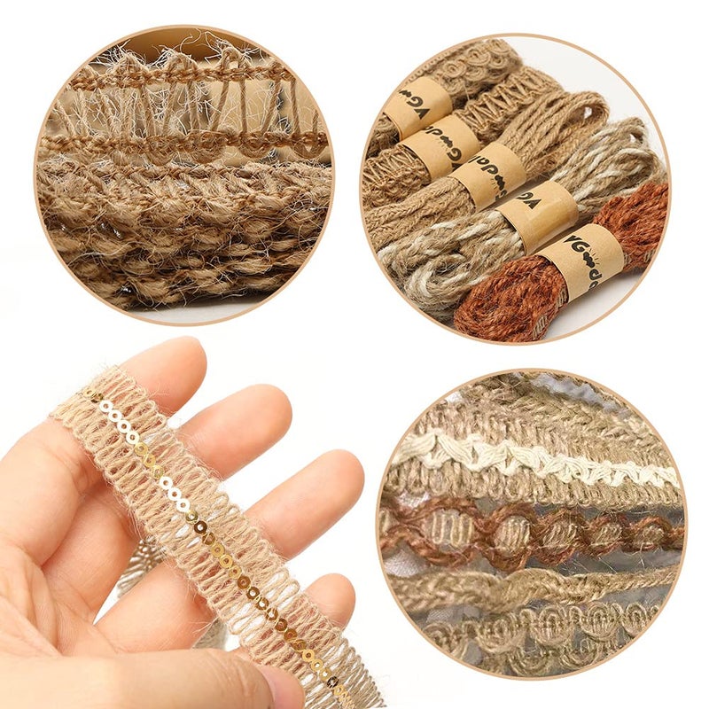 VGOODALL 9 Rolls Jute Ribbons Lace Craft Ribbon 18 Meters for Crafts Wraping Gifts Party Holiday and Rustic Wedding Decorations - Image 3