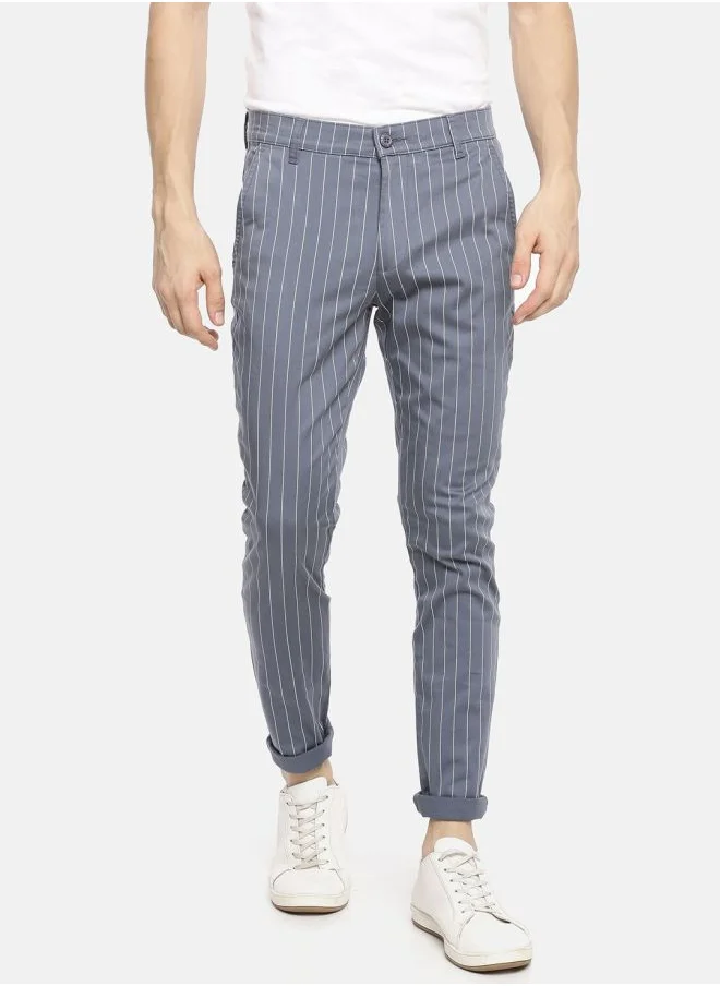 The Indian Garage Co Men Slim Fit Vertical Striped Mid-Rise Chinos