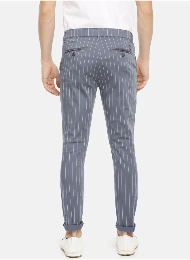 The Indian Garage Co Men Slim Fit Vertical Striped Mid-Rise Chinos