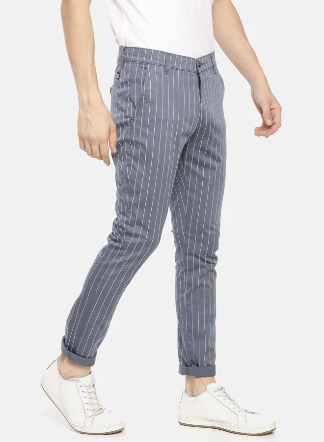 The Indian Garage Co Men Slim Fit Vertical Striped Mid-Rise Chinos