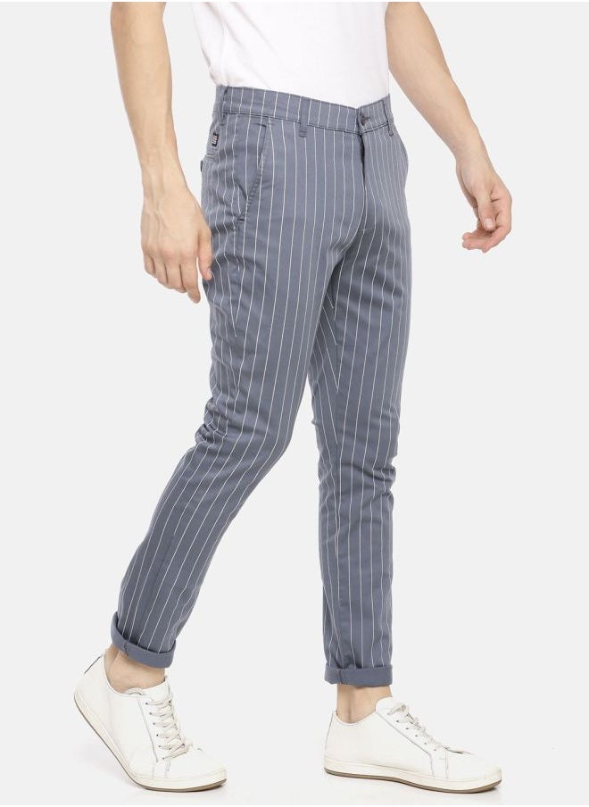 The Indian Garage Co Men Slim Fit Vertical Striped Mid-Rise Chinos  - Image 3