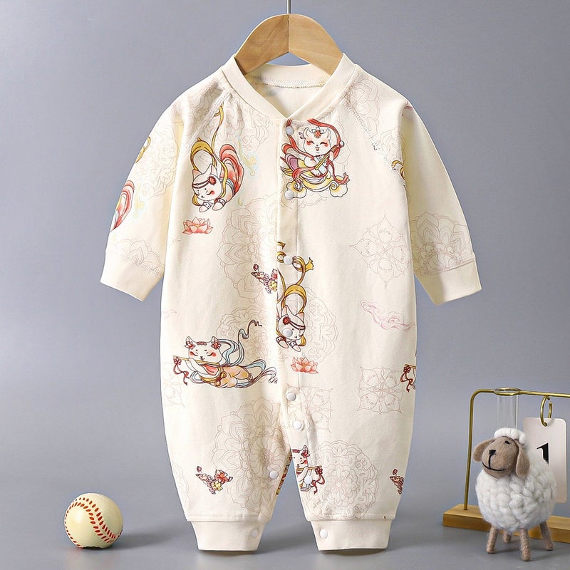 Heng Song Baby Long-Sleeve Cotton Romper | Newborn Infant Bodysuit | Soft Seamless Single-Breasted Crawling Outfit - Image 1