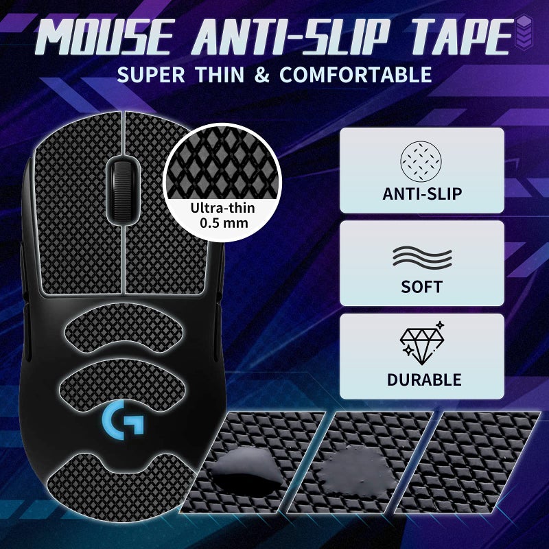 TALONGAMES شريط grip مضاد للانزلاق من TALONGAMES متوافق مع ماوس Logitech G PRO اللاسلكي للألعاب، امتصاص عرق الكف، رقيق 0.5 مم، يمكن قصه ليتناسب، سهل التطبيق، جلد ماوس (أسود) - Image 2