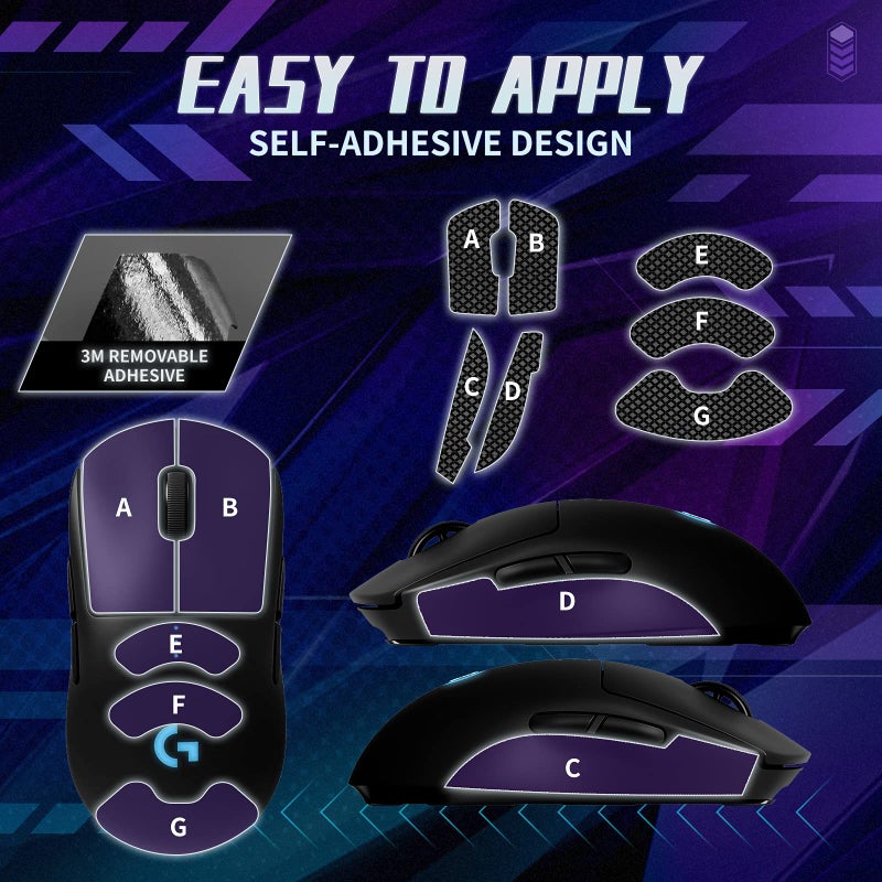 TALONGAMES شريط grip مضاد للانزلاق من TALONGAMES متوافق مع ماوس Logitech G PRO اللاسلكي للألعاب، امتصاص عرق الكف، رقيق 0.5 مم، يمكن قصه ليتناسب، سهل التطبيق، جلد ماوس (أسود) - Image 5