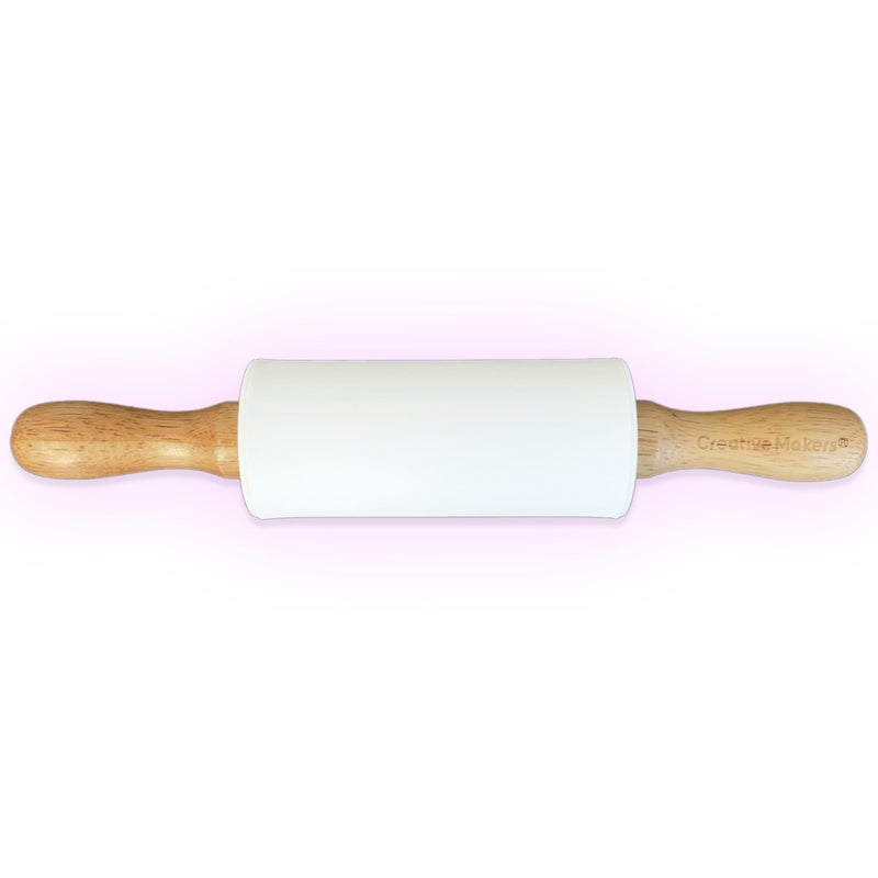 Creative Makers Small Rolling Pin for Kids, Non-Stick Silicone Surface with Wooden Handles for Play Dough and Baking Rolling Pin (9in, White) - Image 1