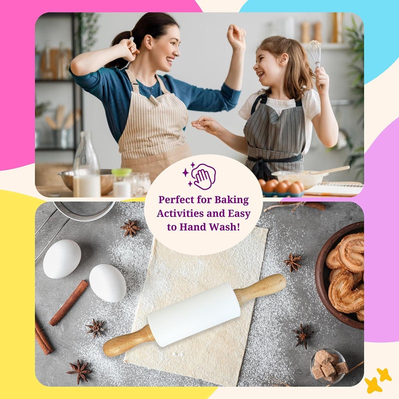 Creative Makers Small Rolling Pin for Kids, Non-Stick Silicone Surface with Wooden Handles for Play Dough and Baking Rolling Pin (9in, White) - Image 5
