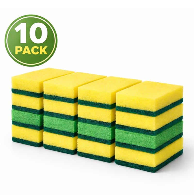 عبوة 10 قطع إسفنج تنظيف مزدوج الوجه عالي التحمل للمطبخ وغسل الصحون – يدوم طويلًا - Image 1