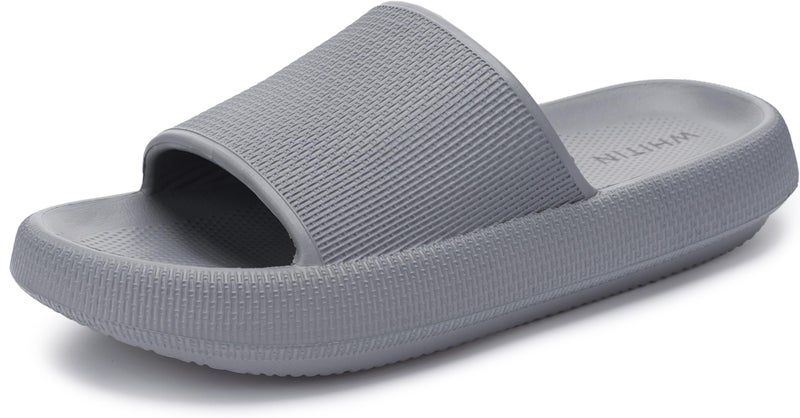 WHITIN Women's Bathroom Sandals Cushion Thick Sole Slides Size 6 7 Quick Drying Shower Slippers Fashionable Flat Non Slip Bath Pool Grey 37-38 - Image 1