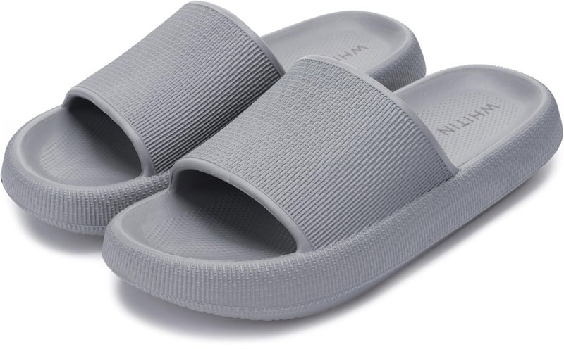 WHITIN Women's Bathroom Sandals Cushion Thick Sole Slides Size 6 7 Quick Drying Shower Slippers Fashionable Flat Non Slip Bath Pool Grey 37-38 - Image 5