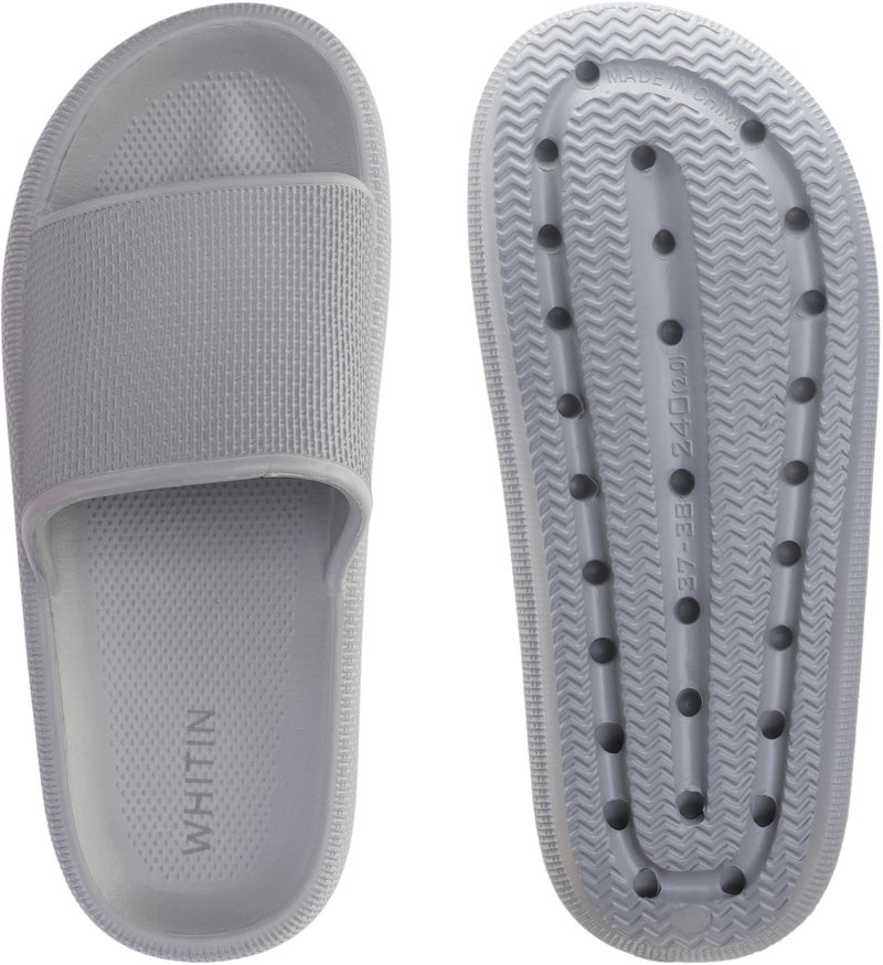WHITIN Women's Bathroom Sandals Cushion Thick Sole Slides Size 6 7 Quick Drying Shower Slippers Fashionable Flat Non Slip Bath Pool Grey 37-38 - Image 4