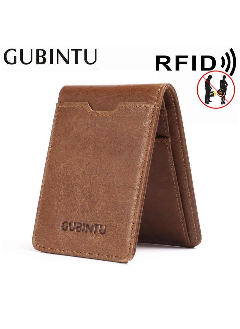GUBINTO - Creative wallet card bag RFID antimagnetic multifunctional men's leather wallet brown - Image 1