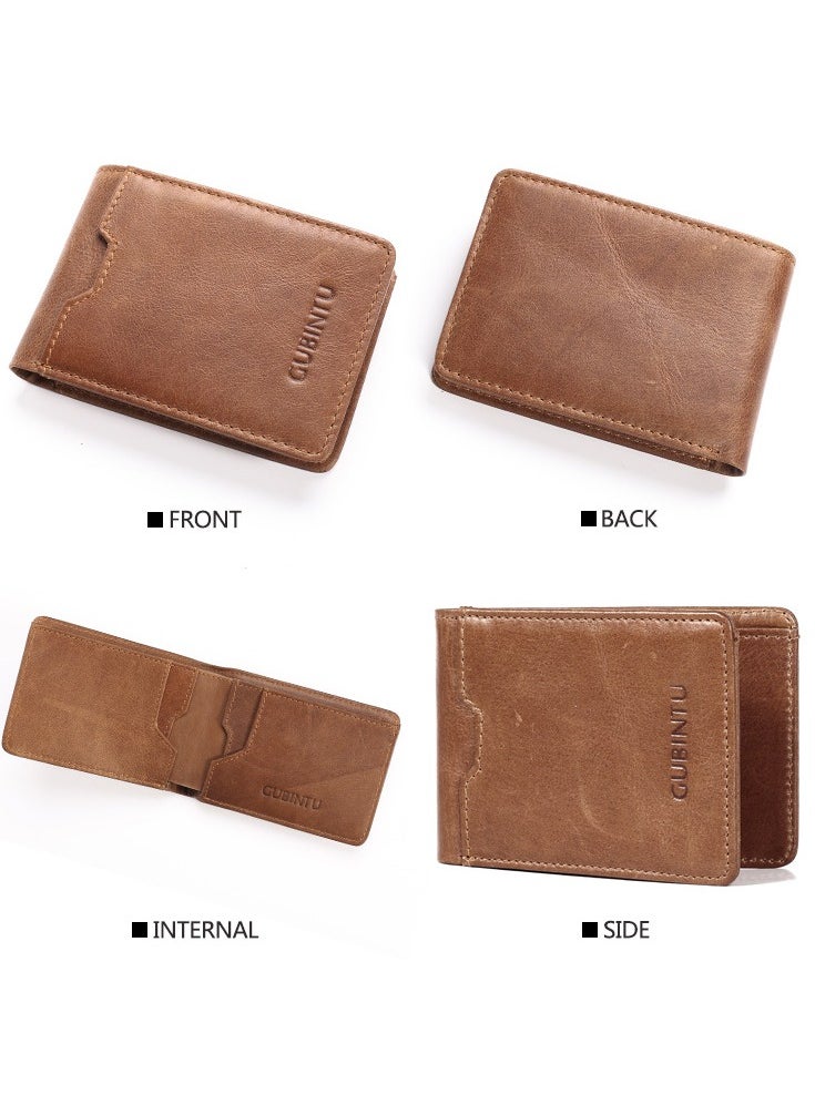 GUBINTO - Creative wallet card bag RFID antimagnetic multifunctional men's leather wallet brown - Image 1