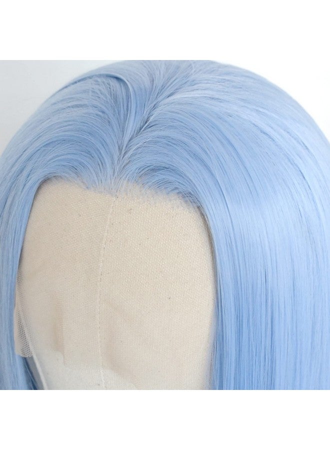 Luwigs Ice Blue Lace Front Wigs Synthetic Silky Straight Hand Tied Light Blue Replacement Wigs Heat Resistant For Cosplay Party 22Inch - Image 5