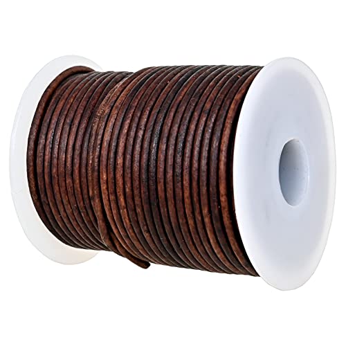 GENIQUE RealGenuine Round Leather Cord for Jewelry Making Leather String Cord for Crafting Necklace Bracelets Braiding Wraps 2mm Antique Brown Distressed